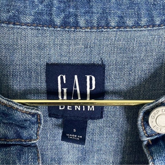 Gap Denim Popover Shirt Dress Tie Waist Size Small - Picture 2 of 6